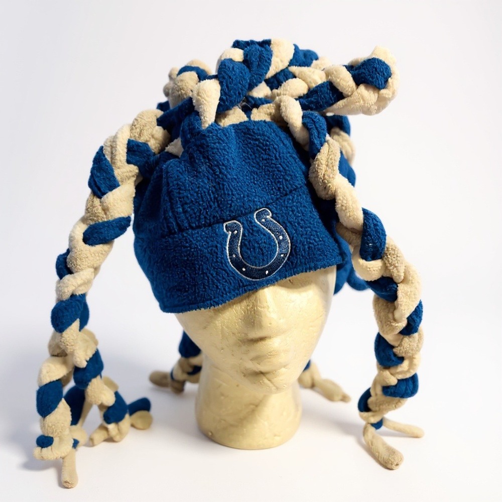 Mens Indianapolis Colts Fleece Hat with Braids Reebok NFL Team Apparel